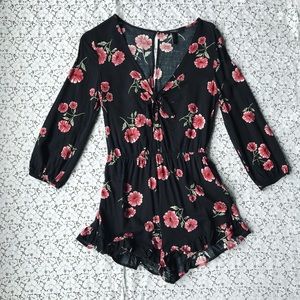 Black & pink floral romper